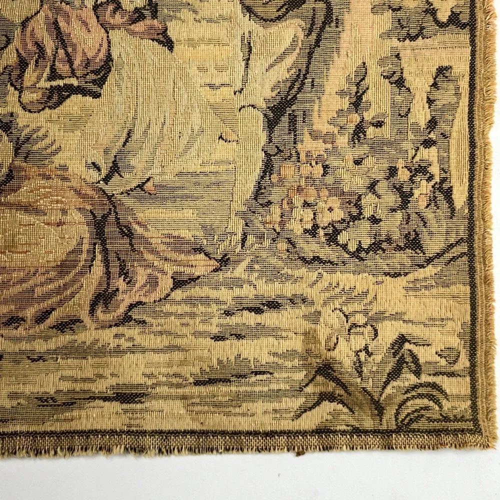 Antique French Tapestry Square Ladies Swing Man Textile Rococo Jacquard Victoria